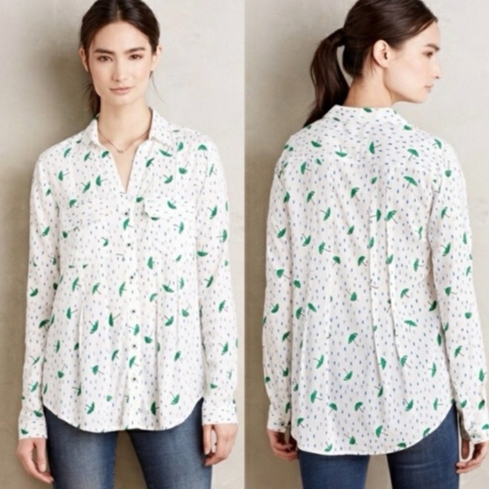 Maeve x Anthropologie Wynwood Umbrella Raindrops Blouse Shirt Top sz 4